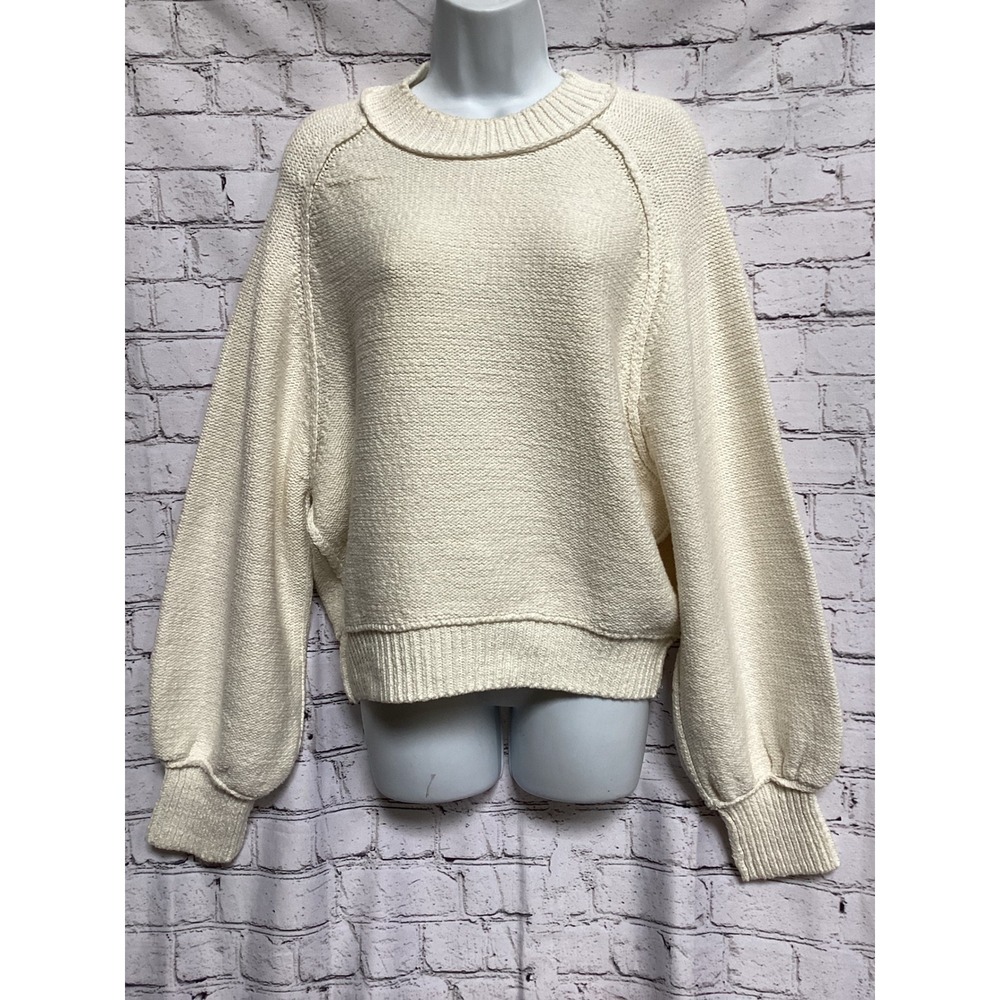 Free People Cream Ivory Balloon Sleeve Raglan Knit Sweater Medium - Picture 1 of 4
